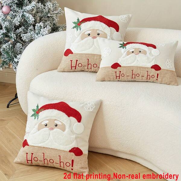 1 pieza Funda de almohada con diseño de Papá Noel lindo, (el patrón de la almohada está impreso plano, no bordado ni estampado), funda de cojín impresa por un solo lado con pelo corto, decoración navideña para el hogar, diseño esponjoso de invierno, cierre con cremallera, no incluye relleno de almohada, adecuado para fiestas navideñas, dormitorio, sala de estar, decoración de oficina, sofá del hogar, decoración de cama