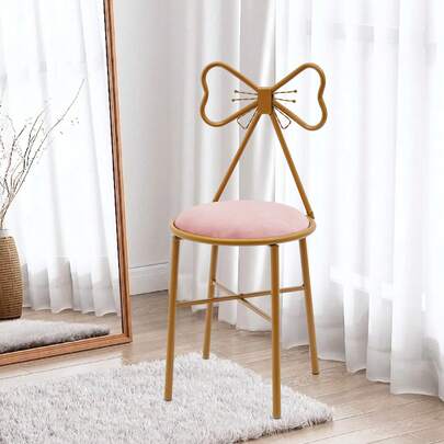 RibasuBB Pink Butterfly Dressing Chair, Velvet Cushion Metal Frame Lounge Dresser With Bow Backrest Used For Bedroom, Home, Garden, Living Room (Light Pink)