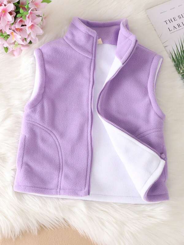 Young Girl Warm Top Dual Layer Thickened Sherpa Outerwear For Girls Toddler Children Waistcoat Autumn Winter Fleece