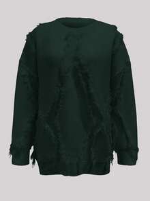 Áo len nữ cổ tròn màu trơn, kiểu dáng thanh lịch, thích hợp mặc ngoài trời, đi hẹn hò, đi học, áo len dệt kim rộng rãi đa năng với viền tua rua, ngày Valentine, trang phục đi du lịch biển, mùa thu/đông 2026. - Màu xanh lá cây đậm - Xem 4