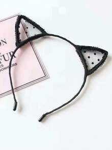 1pc Cute Lace Cat Ear Headband, Sexy Hollow Bunny Ear Headband For Christmas Party, Birthday Party, Daily Wear, Black