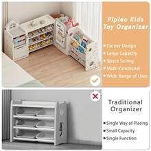 Foldable Kids Toy Storage Organizer With 10 Removable Bins And 3-Tier Bookshelf, 3 In 1 And 4 In 1 Multifunctional Large Toy Organizer With Drawing Board For Kids Bedroom Playroom Living Room - 4 In 1 Off-light Beige - View 7