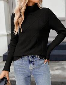 New Bestseller, Women's Long-Sleeved Sweater - Lightweight Pullover Knit Top - màu đen - Xem 3