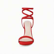 Women Strappy Lace-Up Heeled Sandals Ankle Strap High Heel Elegant Summer Dress Shoes - 紅色 - 查看 6