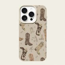 1pc TPU Material Retro Bow Denim Boots Star Pattern Phone Case Compatible With Iphone/ Phones - White - View 5