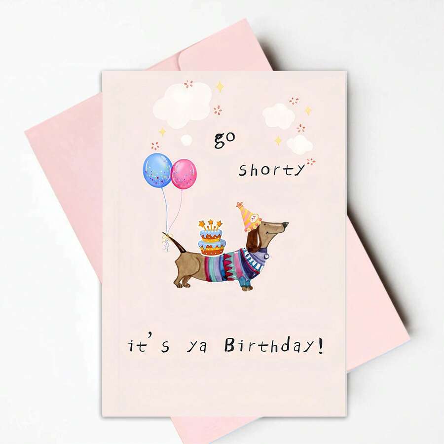 1pc Fun Dachshund Birthday Cards - Dachshund Designed For All Ages - Cartoon Animal Greetings, Greeting Cards With Brown Paper Envelopes - Grey - View 1