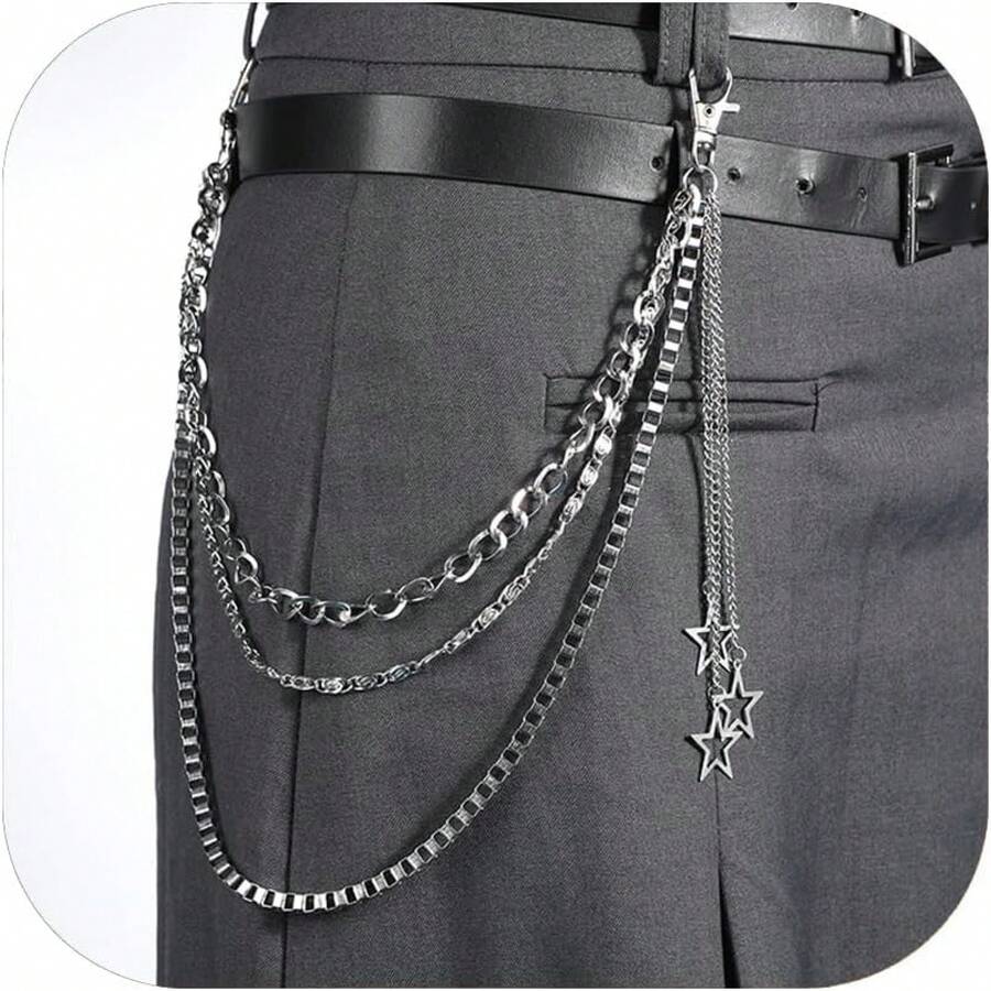Jean Chain Belt For Men&Women, Pocket Chain Goth Punk Chain Belt Chain Layered Chunky Pants Chain And Vintage Hip Hop Wallet Chain Jewelry Accessory For Women Men - Ngôi sao4 - Xem 1