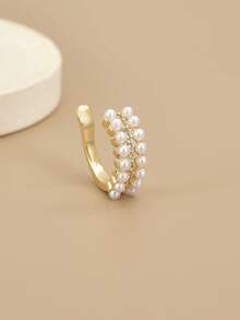 1pc Fashionable Luxury Full Rhinestone Sparkling Pearl Clip-On Earrings, Suitable For Party, Daily Wear, Personalized, Generosity, Wedding Jewelry, Girl's Gift, Relatives, Friends, Birthday, Valentine's Day, Gift For Lover, Music Festival - Ear Clips - View 3