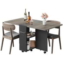 CuteHairy Foldable Drop Leaf Kitchen Table With 2 Storage Shelf, 6 Wheels - Grey - View 2