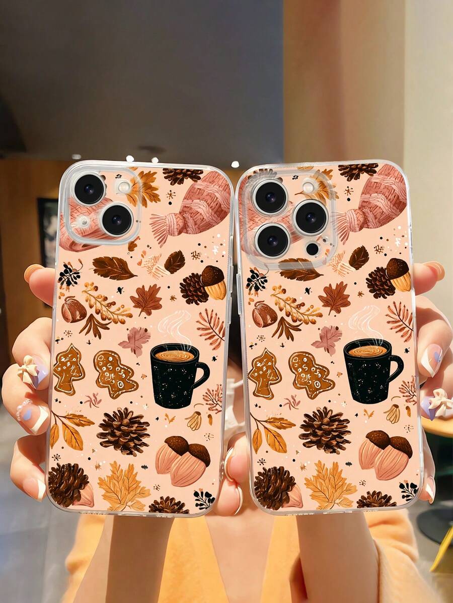 1pc Autumn Leaf, Gingerbread Man, Nut Pattern UV Printed Phone Case Compatible With IPhone 16/16Plus/16Pro/16ProMax, 13/13Pro/13ProMax, 12/12Pro/12ProMax, 11/11Pro/11Pro Max, 7/8, X/XS, S25/S24/S23 And Compatible With Samsung,International Version, Not The Domestic Version - Clear - View 1