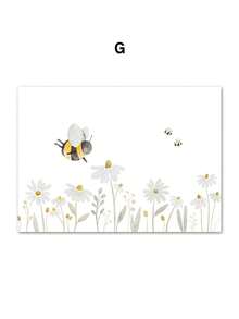 1 pieza Póster de arte de pared con impresión en lienzo de estilo boho con cohete espacial, oso, conejo, erizo, abeja y flores para decoración de habitación de bebé y niños