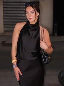 Halter Top Women Tanks & Camis Satin Sleeveless Top Female Y2k Vest Summer Cute Street Style Yellow Backless Ladies Camisole