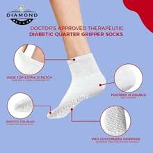 Men's Non-Skid Grip Diabetic Ankle Quarter Socks Non Binding Loose Fit Top 12 Pairs - 白色 - 查看 2
