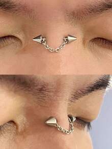 1对哥特/朋克摇滚风格钛钢锥形尖刺螺旋耳塞耳环，男女通用，适合日常佩戴 - 銀色 - 查看 3