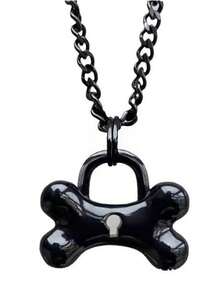 1/2pcs Bone & Cat Paw Pendant Necklace Chain, Black Metal Unisex Fashion Jewelry Gift, Everyday Wear - màu đen - Xem 9