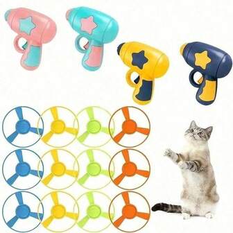 13 piezas de juguetes coloridos para gatos con propulsión voladora: juego interactivo de caza para gatitos - discos voladores de colores aleatorios