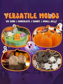 1/2 buc matriță de ciocolată de Halloween, dovleac și formă de matriță din silicon, potrivită pentru ciocolată, bomboane, cuburi de gheață, fondant, decorare tort, matriță multifuncțională 3D pentru bomboane