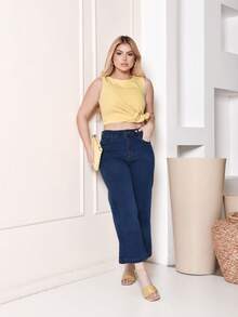Women's Pantacourt Jeans, High Waist, Elegant, Casual, Short - Rửa tối - Xem 5