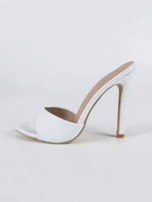 Plus Size Elegant Sandals - Black Sexy Open Toe Stiletto Heel Slip-On Mule Sandals For Women - 白色 - 查看 6