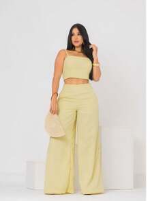 Simple Casual Elegant Pocket Set Women's Birthday Party Spring Set - Yellow - View 1