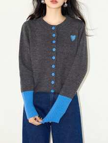 Wixra 秋冬新款韩版撞色针织开衫毛衣女外套时尚针织上衣 - 灰色 - 查看 6