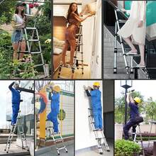 Vandise 4+5 5+6 6+7 Steps Aluminum Telescoping Ladder, A-Frame Folding Ladder Lightweight Portable Step Stool For Home Attic Loft, Max Load 150kg - Silver - View 6
