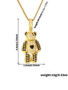 Colar com pingente de urso de pelúcia cravejado de zircônia requintada, estilo minimalista de luxo