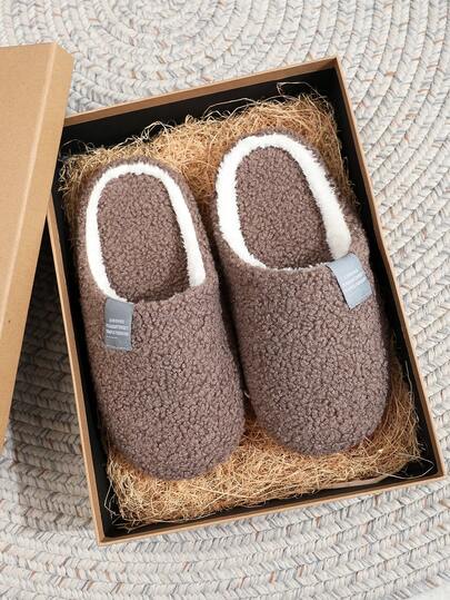 Men's Soft Bottom Simple Thin Sole Lightweight White/Black Fashionable Indoor House Slippers, Fluffy Warm Slippers With Elegant College Style For Autumn/Winter