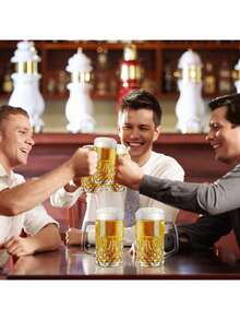 1-Pack Large-Capacity Craft Beer Glass - Glacier Cup With Bark Texture, Handle, Thickened Glass - Home Use Drinking Cup - Multicolor - View 6