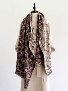 1pc Minimalist Floral Jacquard Knit Scarf, Warm And Fashionable For Women, Suitable For Air-Conditioned Rooms, Autumn/Winter - Multicolor - View 2