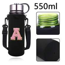 1 件水瓶袋适用于 550ml 750ml 1000ml 1500ml 杯子刺绣字母印花防烫，氯丁橡胶瓶保护架带可调节肩带，适合徒步旅行露营运动水瓶套保温袋斜挎包 - 黑色 - 查看 43