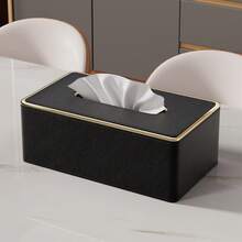 PU 皮革荔枝纹金边纸巾盒架，适用于浴室台面、床头柜、咖啡桌、家居、办公桌和汽车，带磁性锁底，节日礼物 - 彩色 - 查看 9