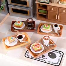 Dollhouse Miniature Food Play Coffee Sandwich Cake Beverage Set Mini Restaurant Breakfast Afternoon Tea Desktop Decoration