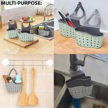 Kitchen Sink Caddy - Silicone Plastic Soap Sponge Holder -  Rack - Faucet Caddy With Drain Holes For Drying - Adjustable Hanging Strap,Kitchen,Kitchen Essentials,Kitchen Organization And Storage,Escurridor De Platos Para Fregadero-1pc - Nhiều màu - Xem 2
