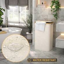 Laundry Hamper With Lid Cover - Sturdy Tall Bamboo Laundry Basket Clothes Organizer - Aesthetic Bedroom Fabric Bin - Big Bathroom Dirty Clothes Hamper - 100 Liters - Beige Vegetable Basket - Màu be - Xem 3