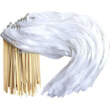 10/20/50 件白色丝带魔杖仙女风格花丝带配金/银铃铛派对用品，用于婚礼、圣诞节挥手欢呼