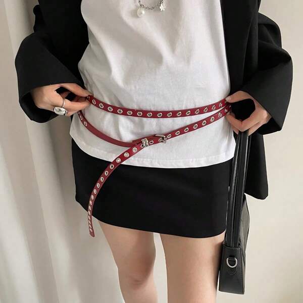 Cinto de cintura dupla com design coreano sem fivela, acessório exclusivo, personalizado, versátil e sexy para saias e jeans