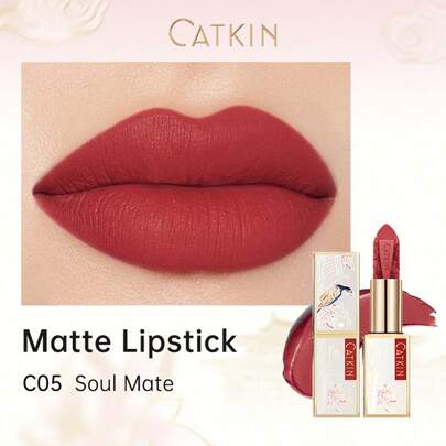 CATKIN Dreamy World Carved Poetic Lipstick, Waterproof Long-Lasting Satin Moisturizing Smooth, 3.6g, C05 Soulmate