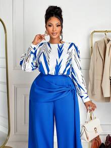 BIUBIU Bộ đồ nữ cỡ lớn thời trang gồm áo kẻ sọc và quần ống rộng xếp ly, thiết kế tối giản, phù hợp cho công sở, mùa xuân, thu và đông. Cũng thích hợp cho đi chơi hàng ngày, hẹn hò, Giáng sinh, tiệc tùng, năm mới và các dịp khác. Thanh lịch - Màu xanh lam - Xem 7