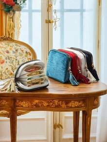 1pc Travel Jewelry Pouch, Velvet Storage Bag With Zipper For Jewelry, Organizer Bag For Additions, A Gift For Women, Travel Business Jewelry Bag - Multicolor - View 1