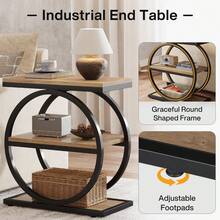 3-Tier End Table, Side Table With Storage Shelves, Small Sofa Side Table For Living Room, Wooden Side End Table With Double Round Metal Legs, Slim Nightstand And Bedside Table, Light Brown And Black - 淺棕色和黑色 - 查看 4