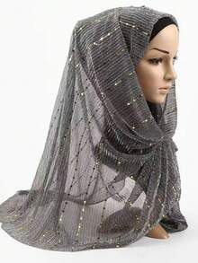 女士亮片蕾丝网眼闪光奢华头巾围巾日常围巾披肩金色和银色闪光件将随机发送。 - 彩色 - 查看 5