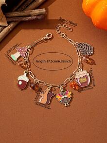 1pc Autumn Enamel Acorn, Pine Cone, Squirrel, Turkey Pendant Bracelet, Thanksgiving Jewelry Gift For Wife - Multicolor - View 2