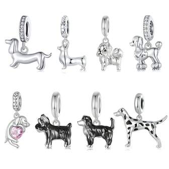WOSTU 1 件 925 纯银可爱动物宠物饰品狗吊坠柯基犬西施犬腊肠犬串珠手链项链 DIY 珠宝礼物