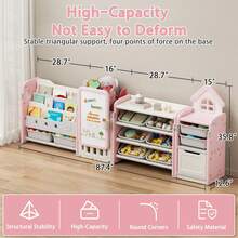 Foldable Kids Toy Storage Organizer With 10 Removable Bins And 3-Tier Bookshelf, 3 In 1 And 4 In 1 Multifunctional Large Toy Organizer With Drawing Board For Kids Bedroom Playroom Living Room - 4 在 1 Off-Light Pink - 查看 2