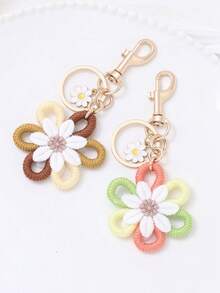 1 pieza Llavero de flor de margarita hecho a mano a ganchillo, accesorio de bolso/coche de estilo bohemio lindo - Multicolor - Ver 3