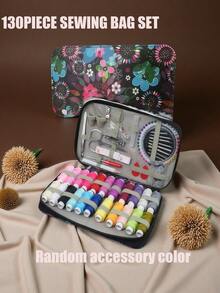 1 set d'outils de couture portables imprimés, kit d'outils de couture pratique pour la maison - 10 pièces/45 pièces/86 pièces/130 pièces Boîte de fils, aiguilles, enfileur, fournitures de couture artisanales, comprend une boîte en tissu - Ensemble complet d'outils d'artisanat et de réparation avec des fils de couleurs assorties, convient aux voyages et à l'utilisation domestique des dames - Fournitures d'artisanat essentielles toute l'année