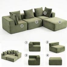 4-Seat Magic Cube Compressed Sofa  – Luxe Corduroy, No Assembly Required, Modular Design, Soft Sit For Primary Living Spaces & Homeowners - Green + 4 Seat - View 11