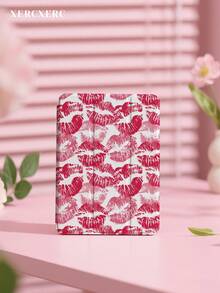 xercxerc Lip Print Pattern With Red And Pink Lipstick Imprints On White Background, PU Cover TPU Back Case, 360-Degree Tri-Fold Stand, Built-In Pen Slot, Shockproof And Drop Protection, Auto Wake/Sleep Function, IPad Air 11inch Case, IPad 10th 9th Generation Case, IPad Pro 12.9/11/10.9 (2025/2024) Case, Galaxy Tab S10+/S9+/S8+ Case, Halloween Fall IPad Case - 白色 - 查看 3