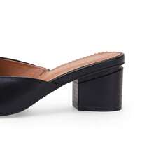 Women's Pointed Toe V Cut Mules Chunky Block Heel Slip On Office Dress Shoes - màu đen - Xem 5